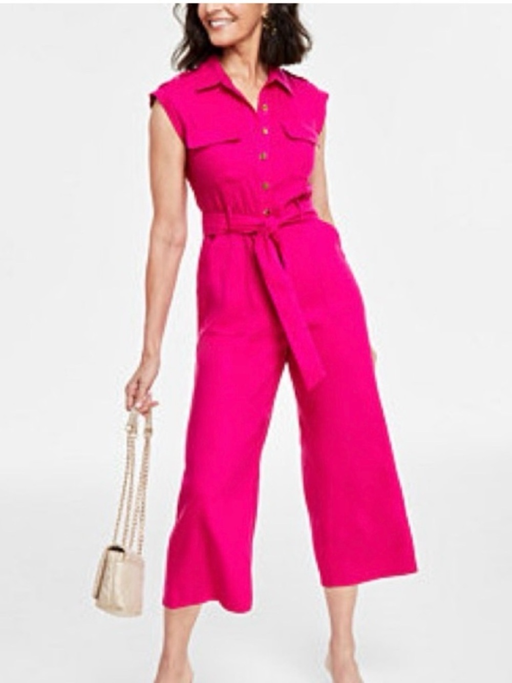 🩷  INC Sleeveless Tie-Waist Wide-Leg Jumpsuit - Hot Pink SZ 4